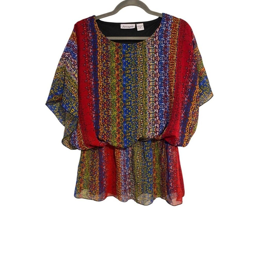 Serengeti Women's M Multicolor Top Boho Chiffon Blouson Kimono Sleeves Festival